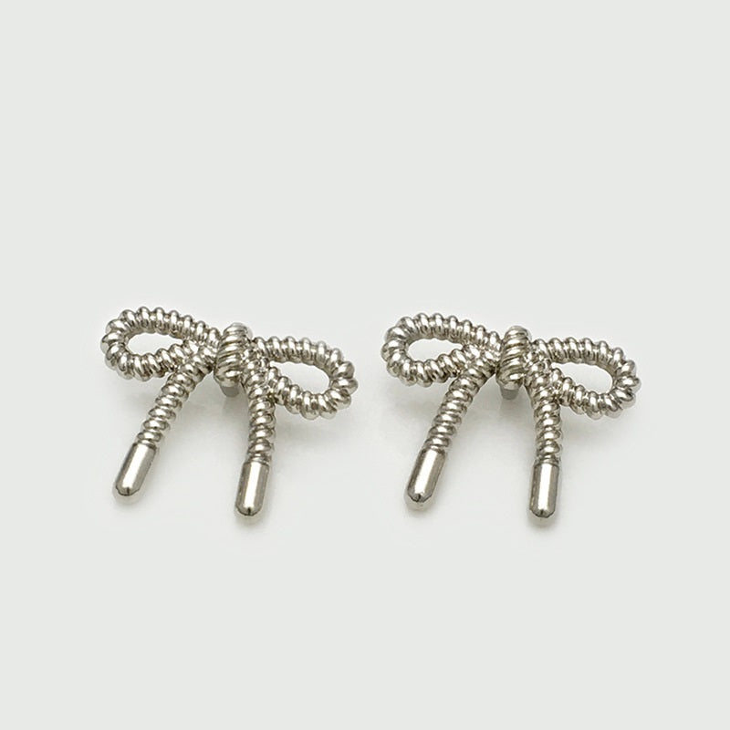 Silver-tone 3D hollow bow metal buttons, braided loop knot with two straight shanks