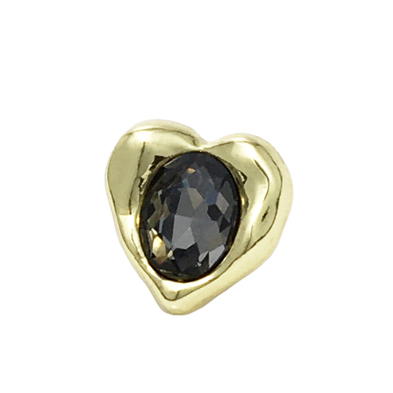 12mm heart-shaped cuff button with dark black gem in gold-tone setting