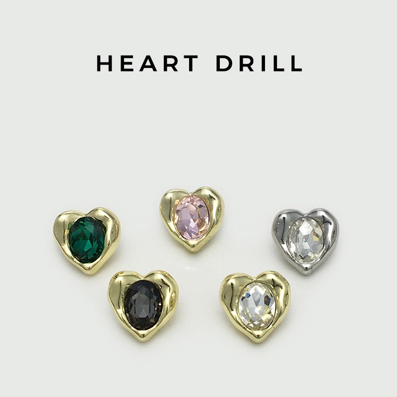 Heart-shaped cuff buttons set: green, pink, black, clear, and silver-tone options