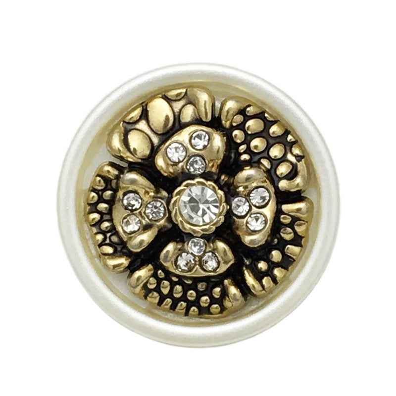 Floral metal-resin coat button, gold setting with rhinestones on dark center, 17.5/22.5mm