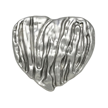 Heart-shaped metal button, silver, vertical stripe finish for knitted sweaters