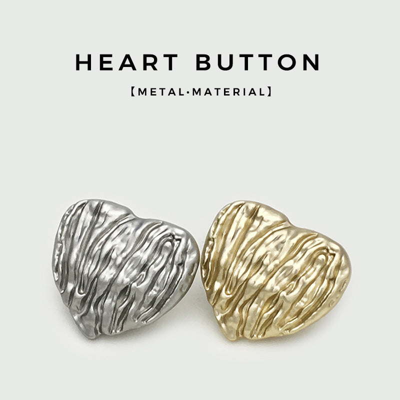 Heart buttons, silver and gold tone, vertical striped metal finish
