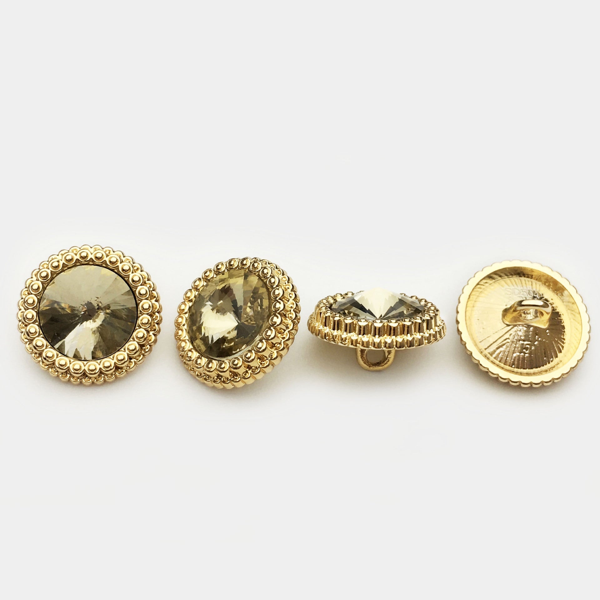 Gold diamond crystal cuff buttons: front stones plus gold metal backs, round setting