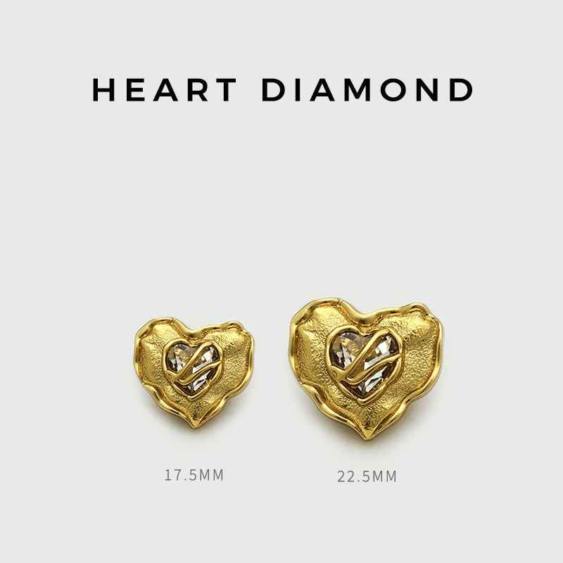 Goldfarbene Herzknöpfe mit Diamantoptik, Größen 17,5 mm und 22,5 mm