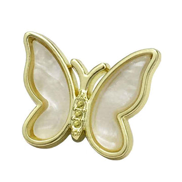 White 3D butterfly metal button with gold-tone rim and pearl-like center