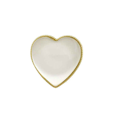 Heart-shaped decorative button with opal-look center and gold-tone metal frame