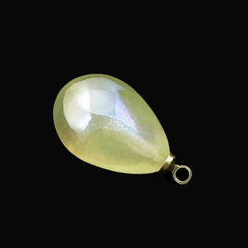 Iridescent yellow-green teardrop button, 14mm, with metal loop for sewing