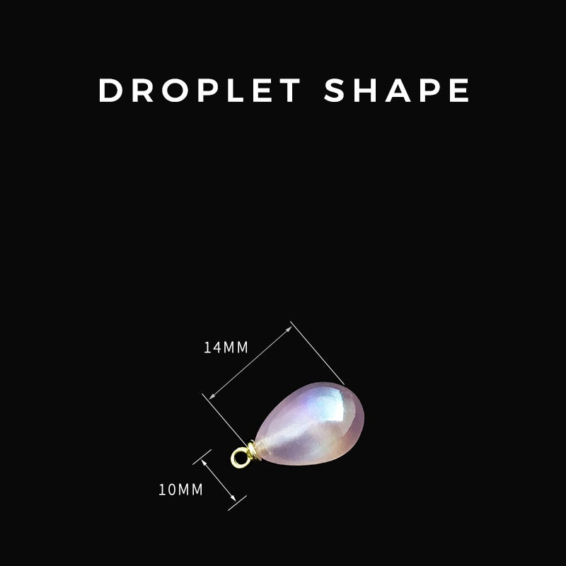 Iridescent teardrop button, 14mm size with metal loop and pear-shaped design
