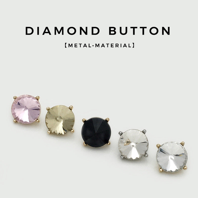 Colored crystal metal button assortment: pink, champagne, black, and clear/white round fronts