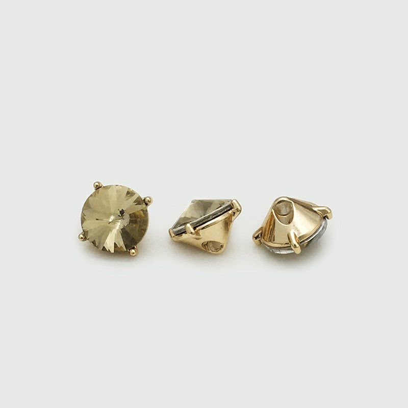 Champagne crystal metal buttons: round front with gold concealed-hole clasp backs