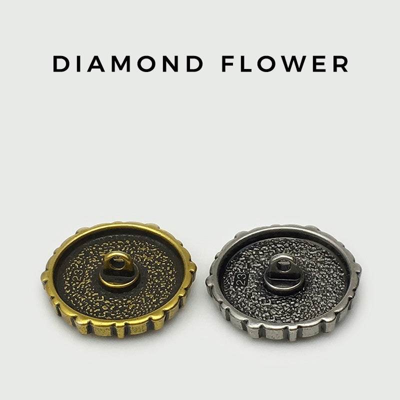 Button backs in antique gold and antique silver, textured finish with 2-hole center