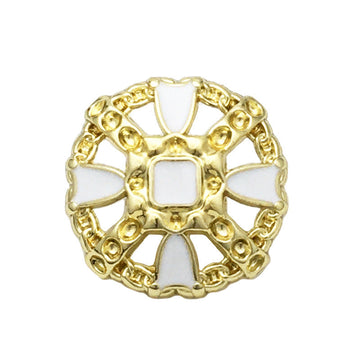 17.5–22mm white hollow cross metal button, gold-tone filigree, front view