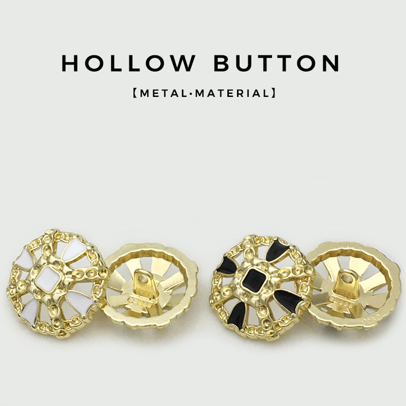 Hollow cross metal buttons set: white and black fronts with gold-tone backs