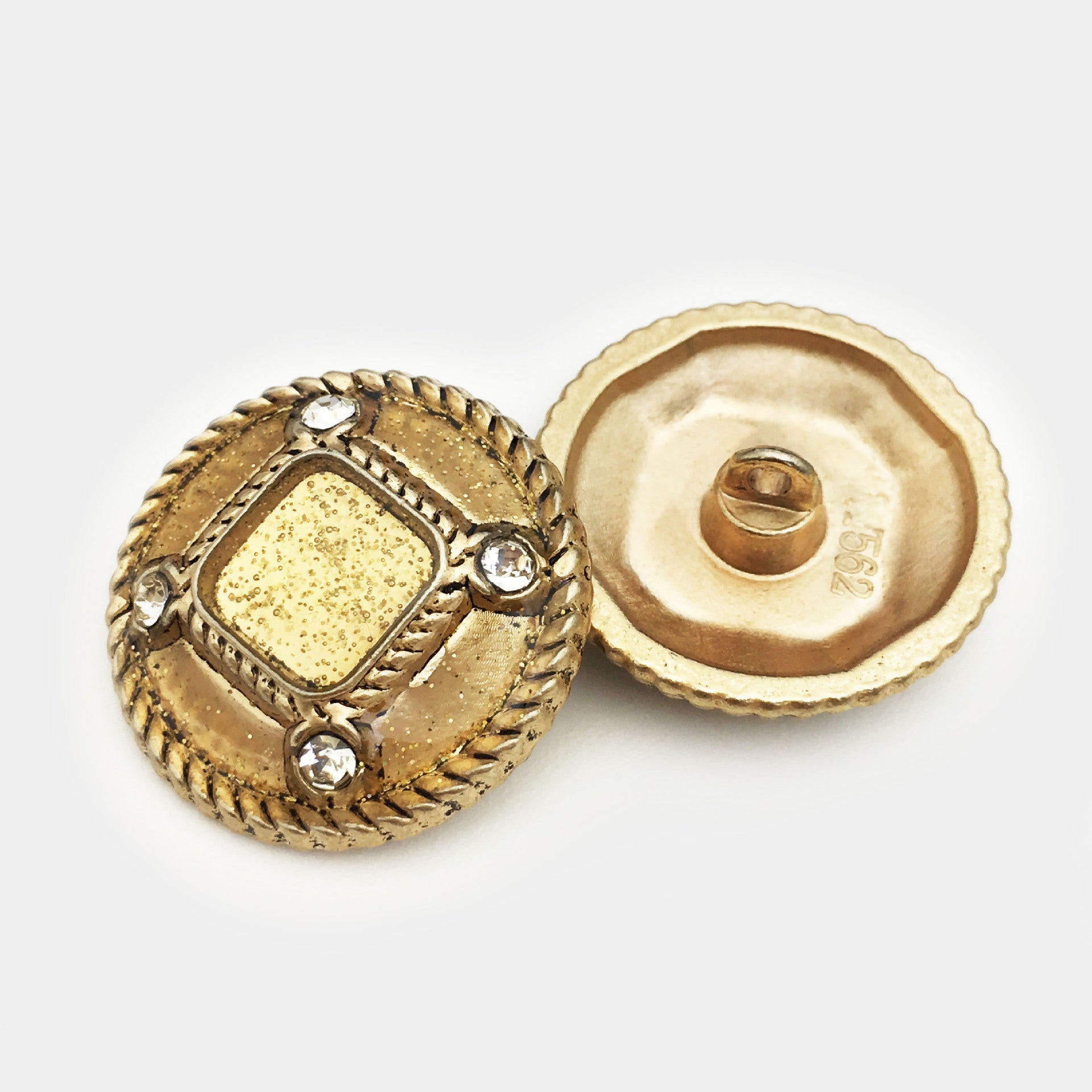 Bronze Knöpfe Rückseite mit Öse, 17,5–28 mm, diamantförmiger Einsatz, 6 Stk.
