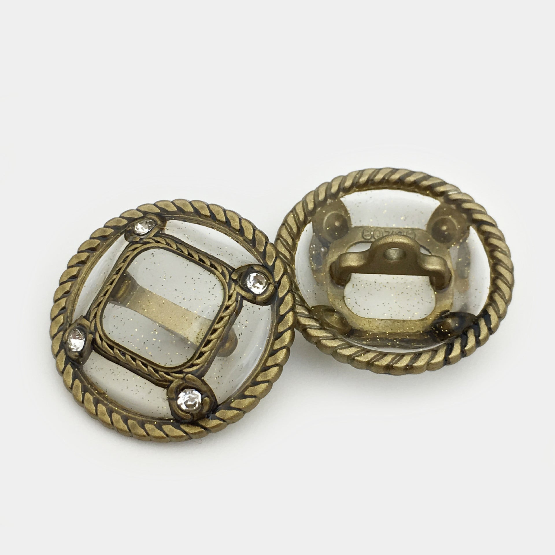 Bronze ovale Metallknöpfe mit Strass, 17,5–28 mm: Vorder- und Rückseite, 6 Stk.