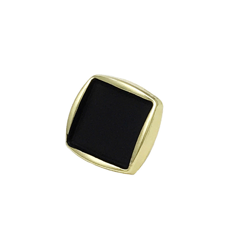 10mm square sewing button, black center with gold-tone metal frame, 30pcs