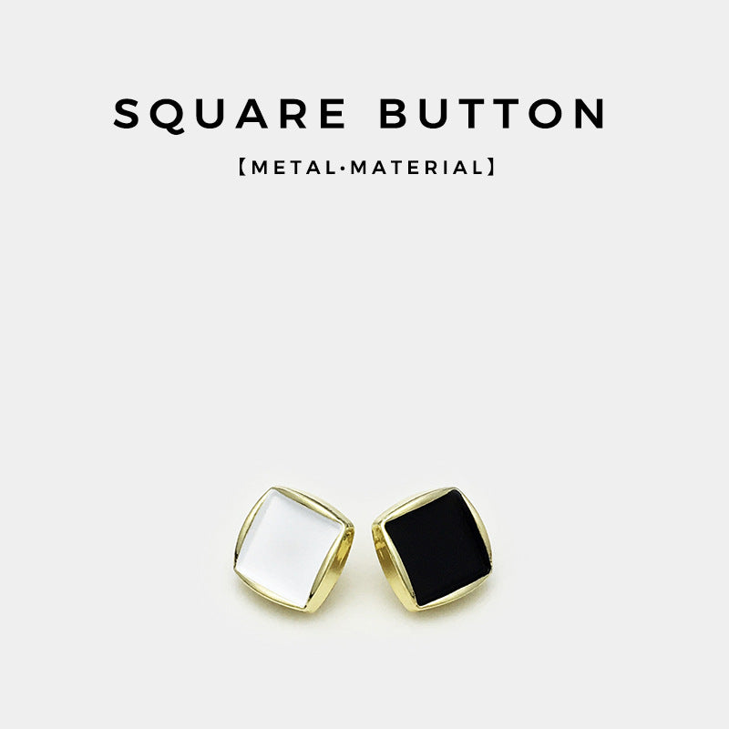 Square sewing buttons set: gold-tone frames with white and black centers, 30pcs