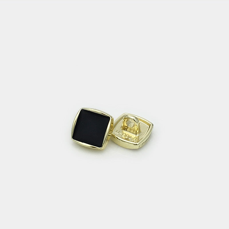 Square sewing button with black face and gold-tone metal back, 30pcs