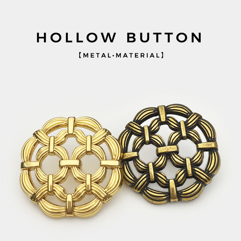 Pair of metal hollow buttons: gold and bronze with stitched shanks