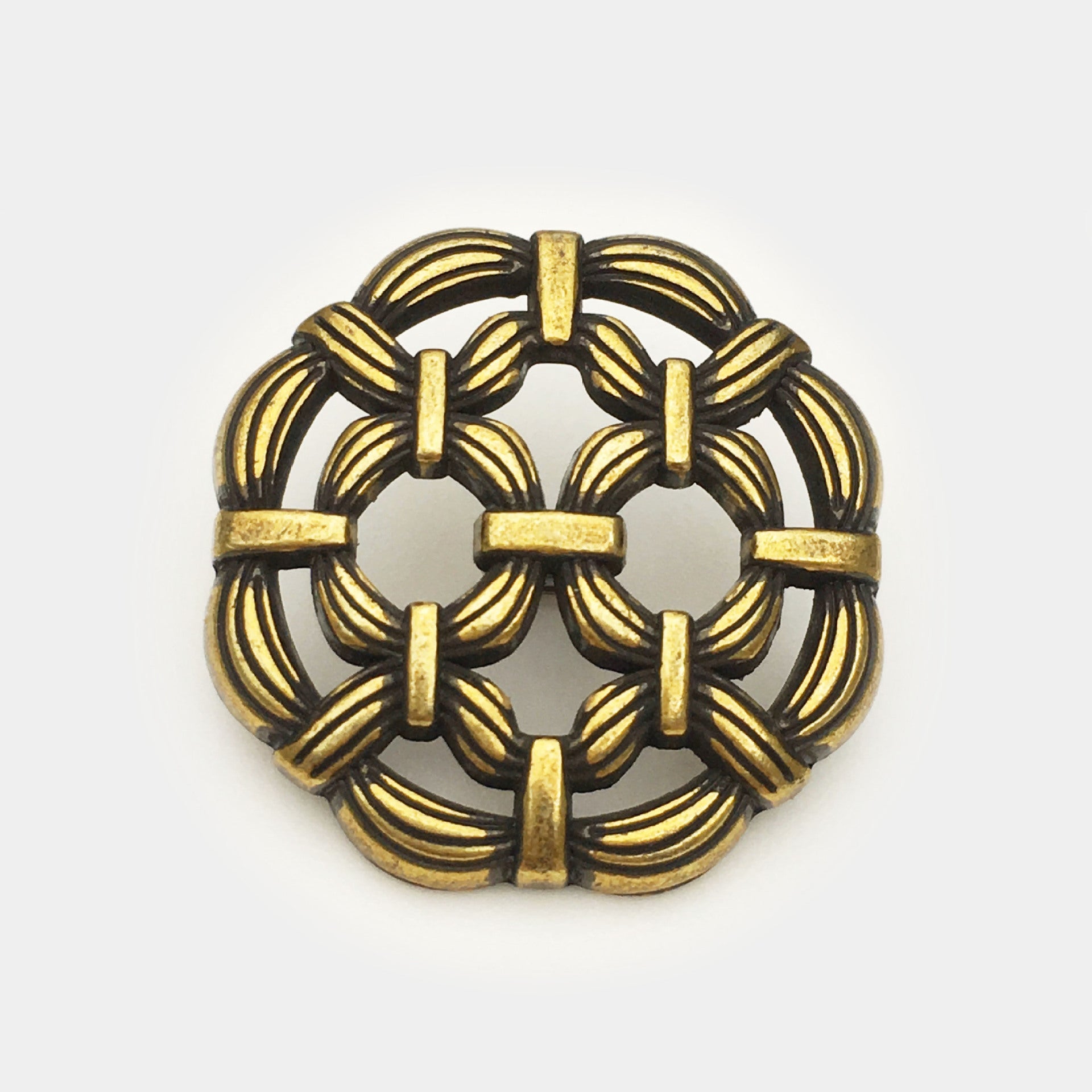 Bronze hollow metal button with shanks, round ring filigree pattern