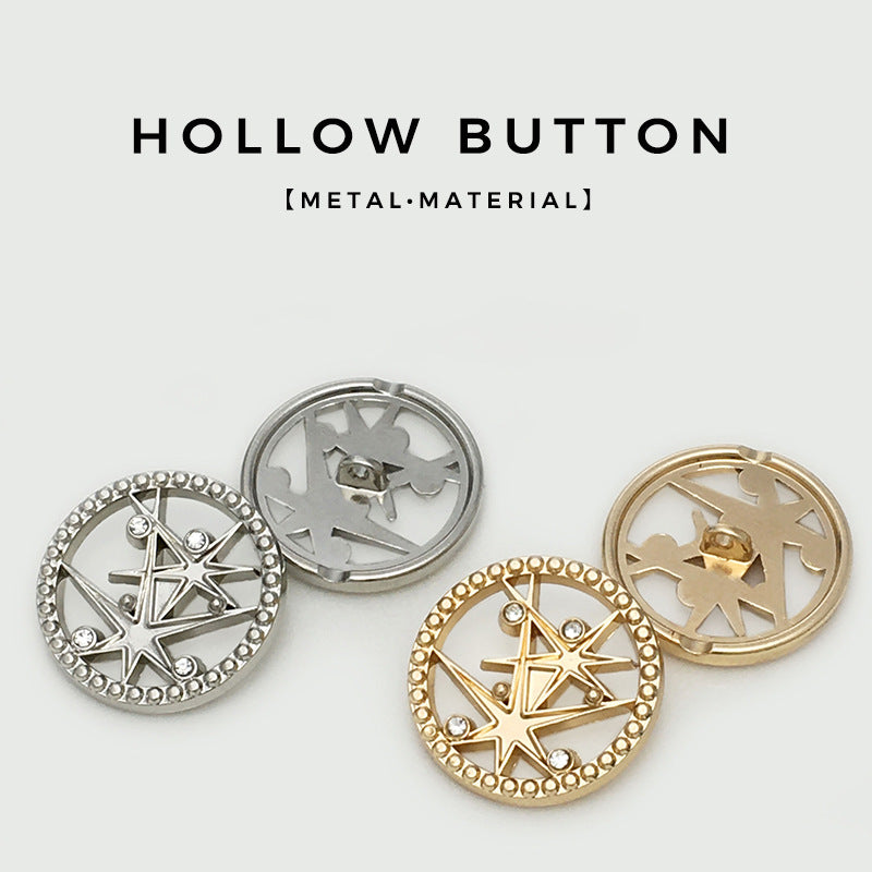 Stern-Hohlmetallknöpfe, silber & gold, Strassrand, 3 Stück