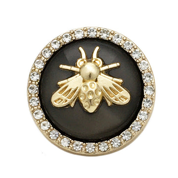 Black bee rhinestone metal button, gold-toned bee center and wings, round