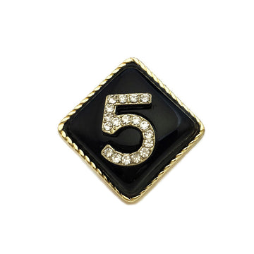 Black square metal button, number 5 rhinestones, gold frame