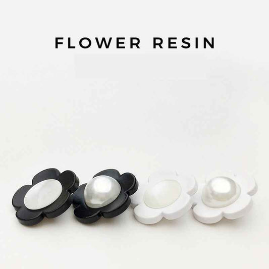 17.5/22.5mm Black White Floral Cat's-Eye Pearl Resin Buttons 20pcs
