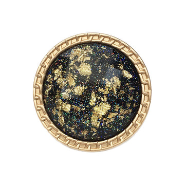 25mm gold foil water ripple resin button, dark navy/black with gold speckle finish