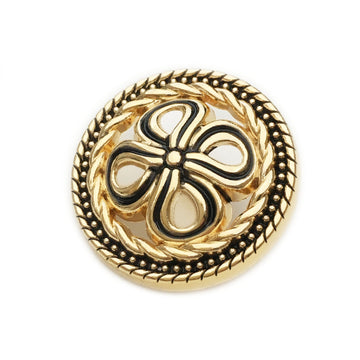 Gold hollow four-leaf clover metal button, ornate rim and black inset petals