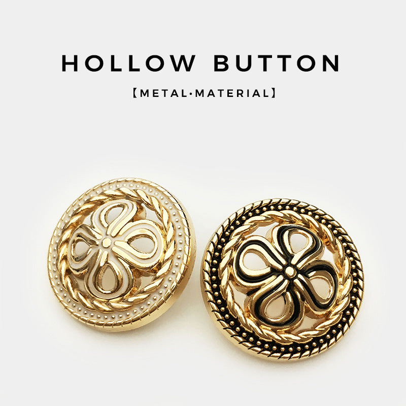 Gold hollow four-leaf clover buttons, pair with one featuring black accents