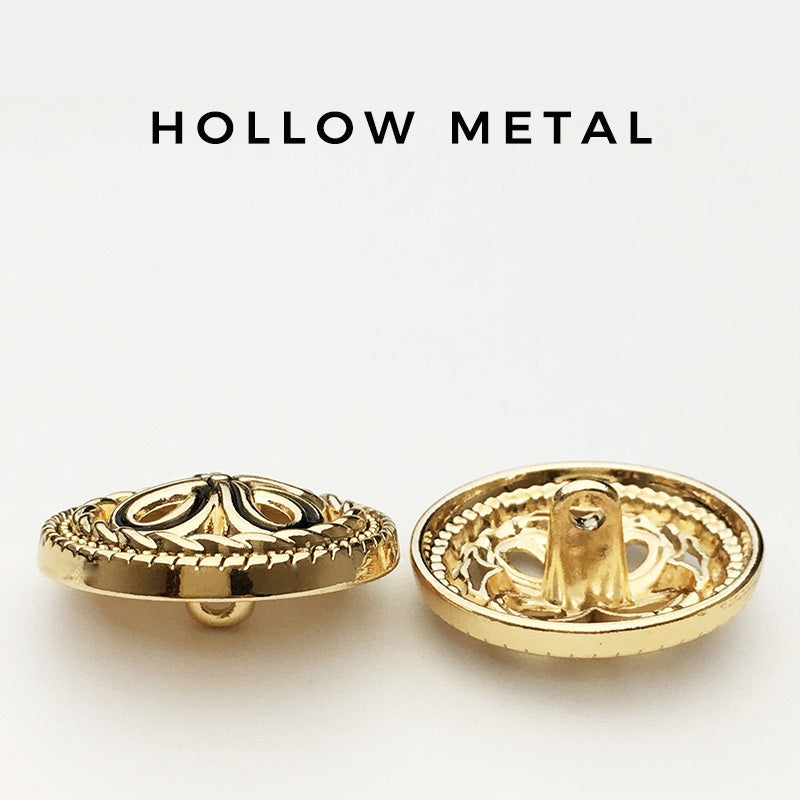 Gold hollow four-leaf clover buttons, reverse side with metal shank posts