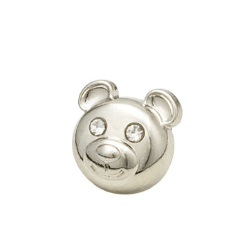 Silver bear-head metal button with two clear rhinestone accents, 12mm