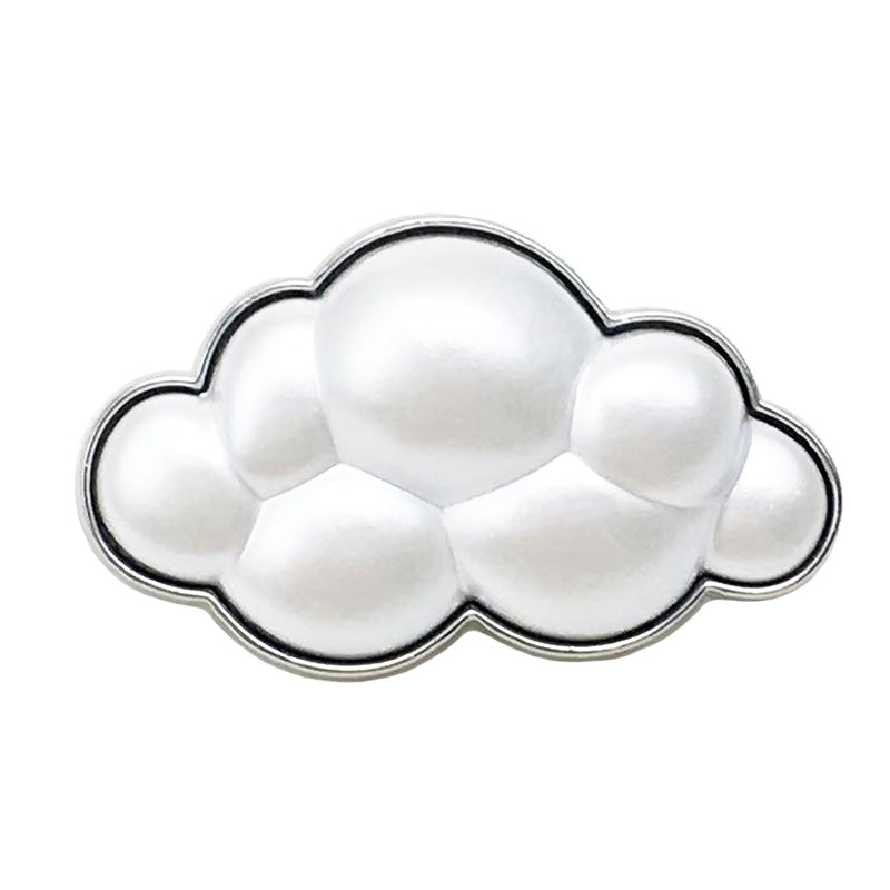 Cloud-shaped metal button, white enamel, raised cloud design with silver rim