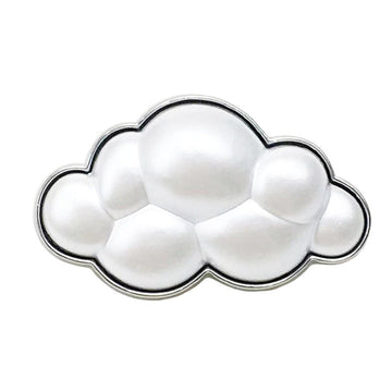 Cloud-shaped metal button, white enamel, raised cloud design with silver rim