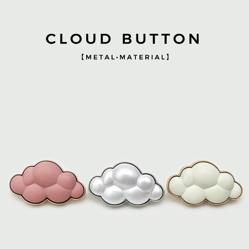 Cloud-shaped metal buttons in pink, white and beige—three color options shown