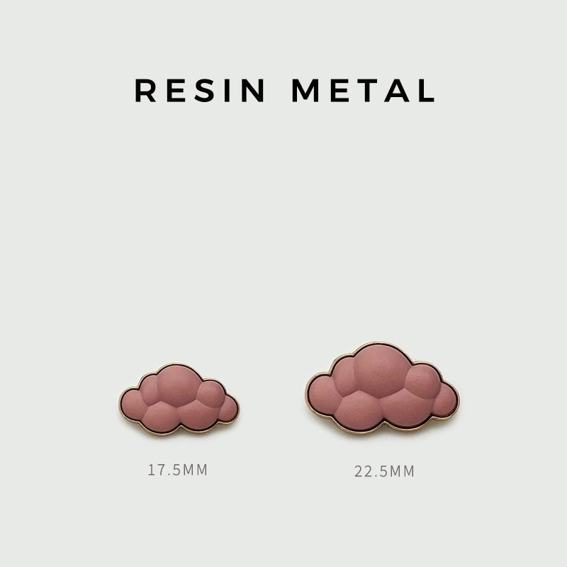 Pink cloud metal buttons, 17.5mm and 22.5mm sizes, metal-rim front