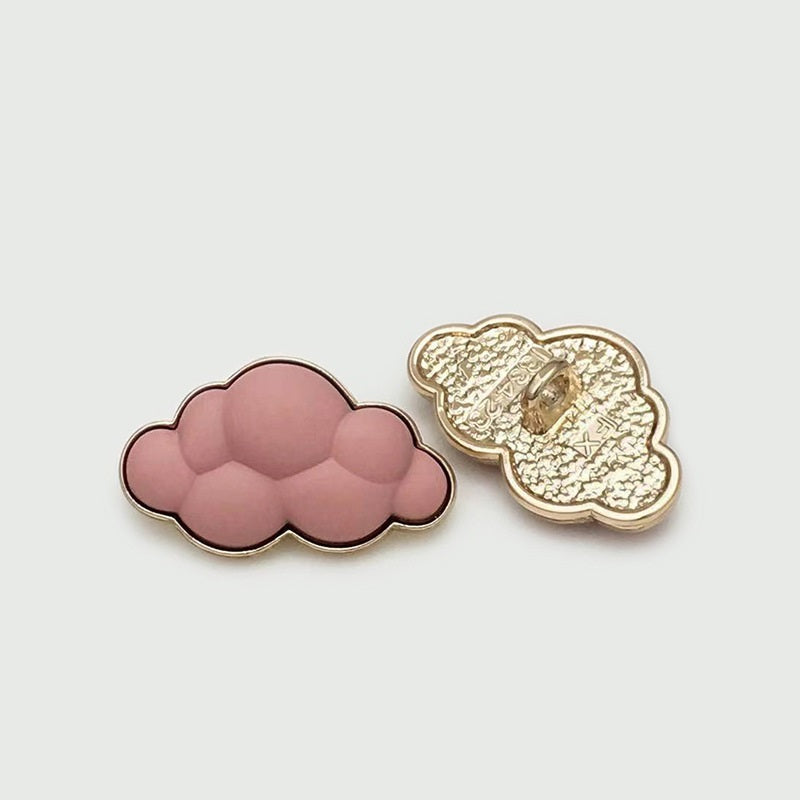 Pink cloud metal button with shank—front and back views shown