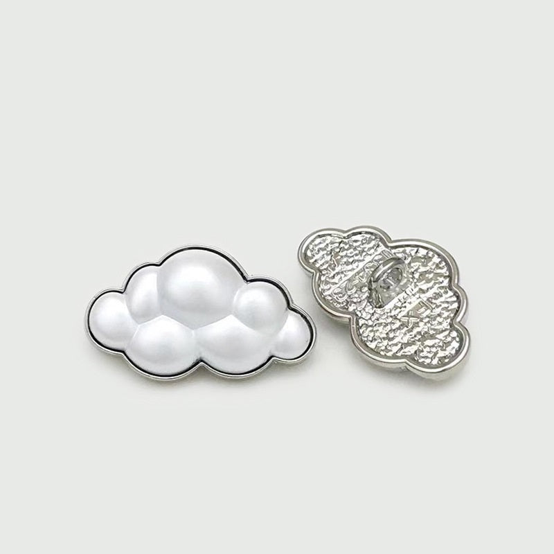 White cloud metal button with shank—front and back views shown