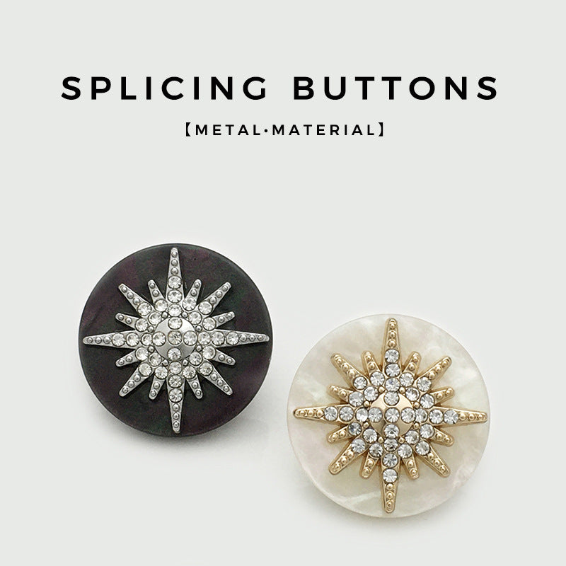 Round star buttons: silver-tone on dark resin and gold-tone on white resin