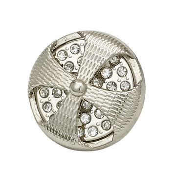 Silver round vintage beaded hollow metal button, ornate rhinestone floral design