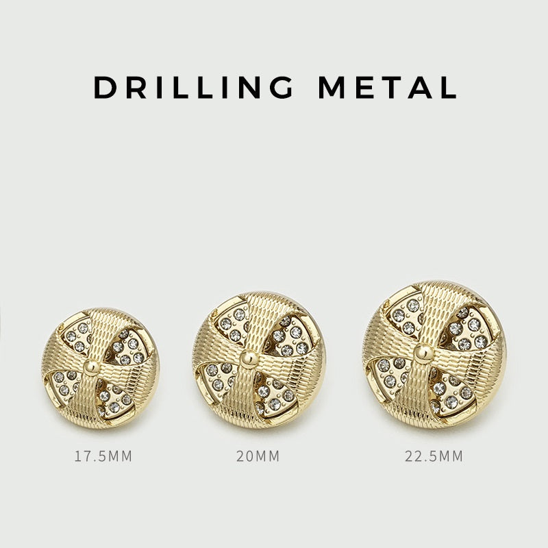 Gold round vintage beaded hollow metal buttons, sizes 17.5mm, 20mm, 22.5mm