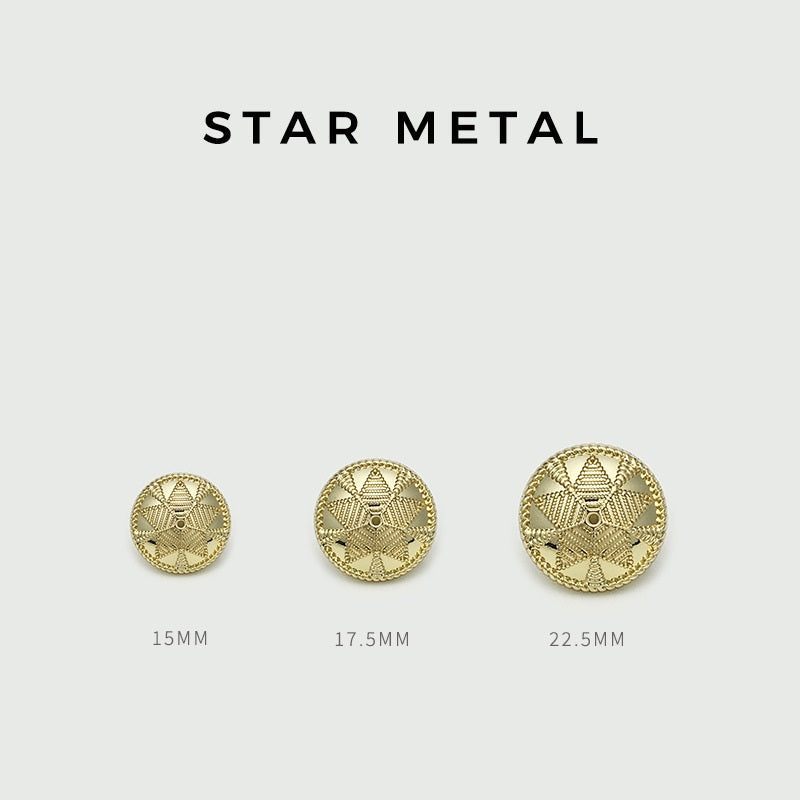 Stern-Metallknöpfe mit Schaft in Gold: 15 mm, 17,5 mm, 22,5 mm