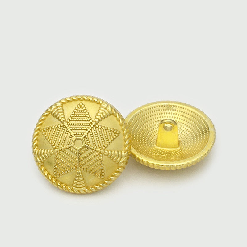 Goldfarbener Stern-Metallknopf mit Schaft, Vorder- und Rückseite