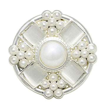 21mm flower button with silver-tone metal and white pearl bead petals
