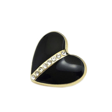 Heart-shaped crystal button, black enamel with gold-tone trim and rhinestone band