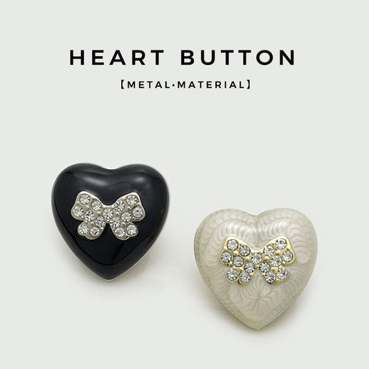 15-22.5mm Black & White Heart-Shaped Beaded Bow Metal Buttons 20PCS