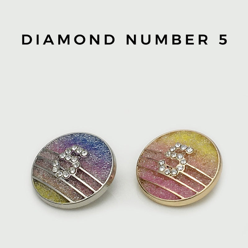 Diamond Number 5 buttons set: Blue Purple and Yellow Pink, rhinestone stripe design