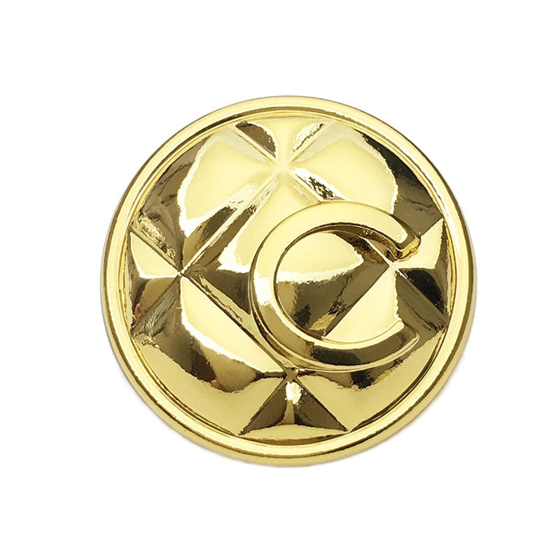 Gold letter C metal button with shank, embossed grid design