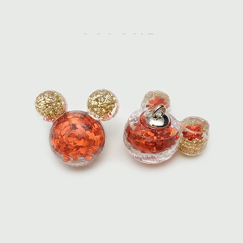 Red glitter rabbit-ear resin buttons with gold speckled ears, metal shank view, 2